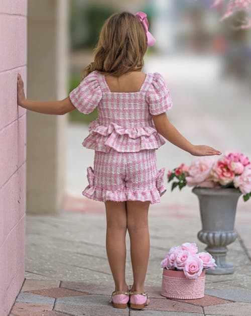 Mia Belle Girls Girls Feast In Fashion Pink Gingham Top And Short Set In Pink