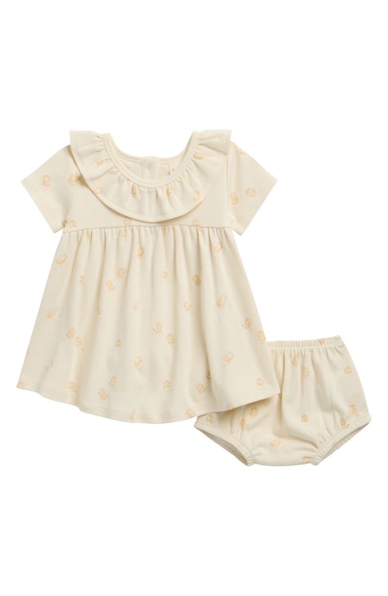 QUINCY MAE Kids' Ruffle Collar Organic Cotton Dress & Bloomers Set, Main, color, Ivory