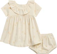 QUINCY MAE Kids' Ruffle Collar Organic Cotton Dress & Bloomers Set