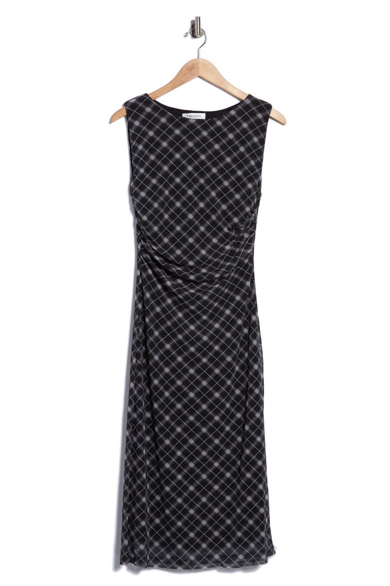 Plaid Mesh Column Midi Dress, Alternate, color, BLACK COMBO