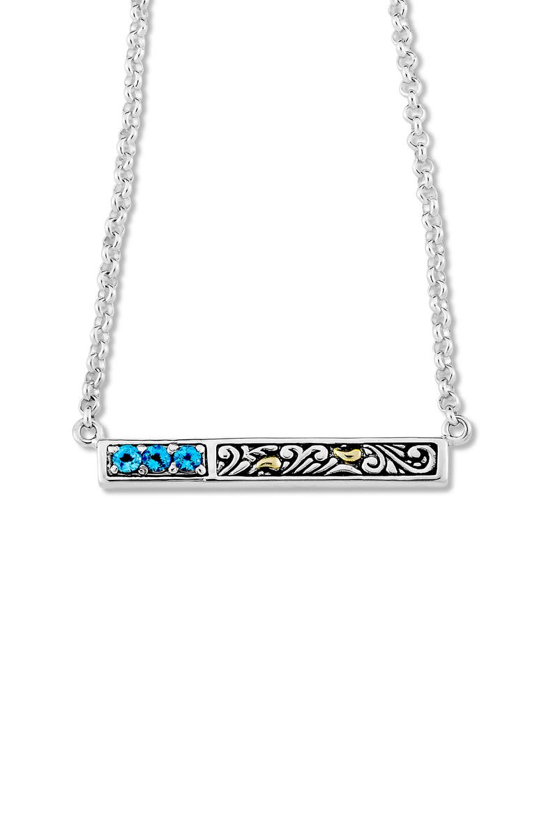 Topaz Engraved Bar Pendant Necklace, Main, color, BLUE