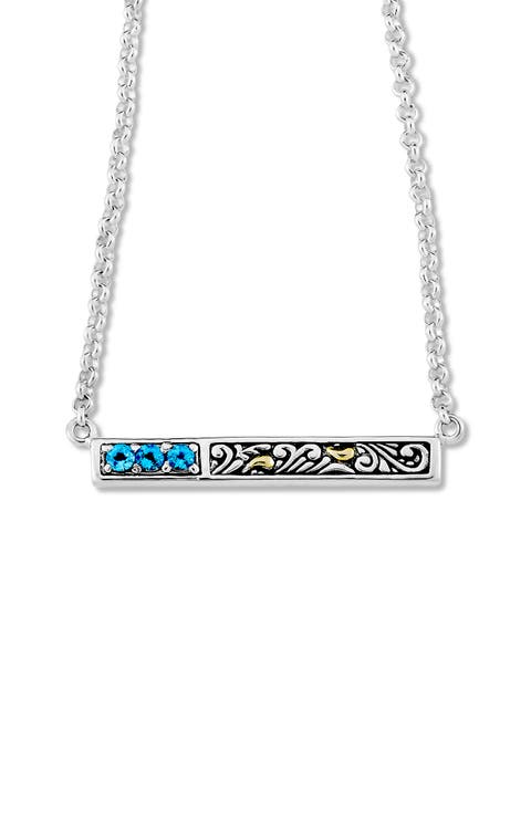 Topaz Engraved Bar Pendant Necklace