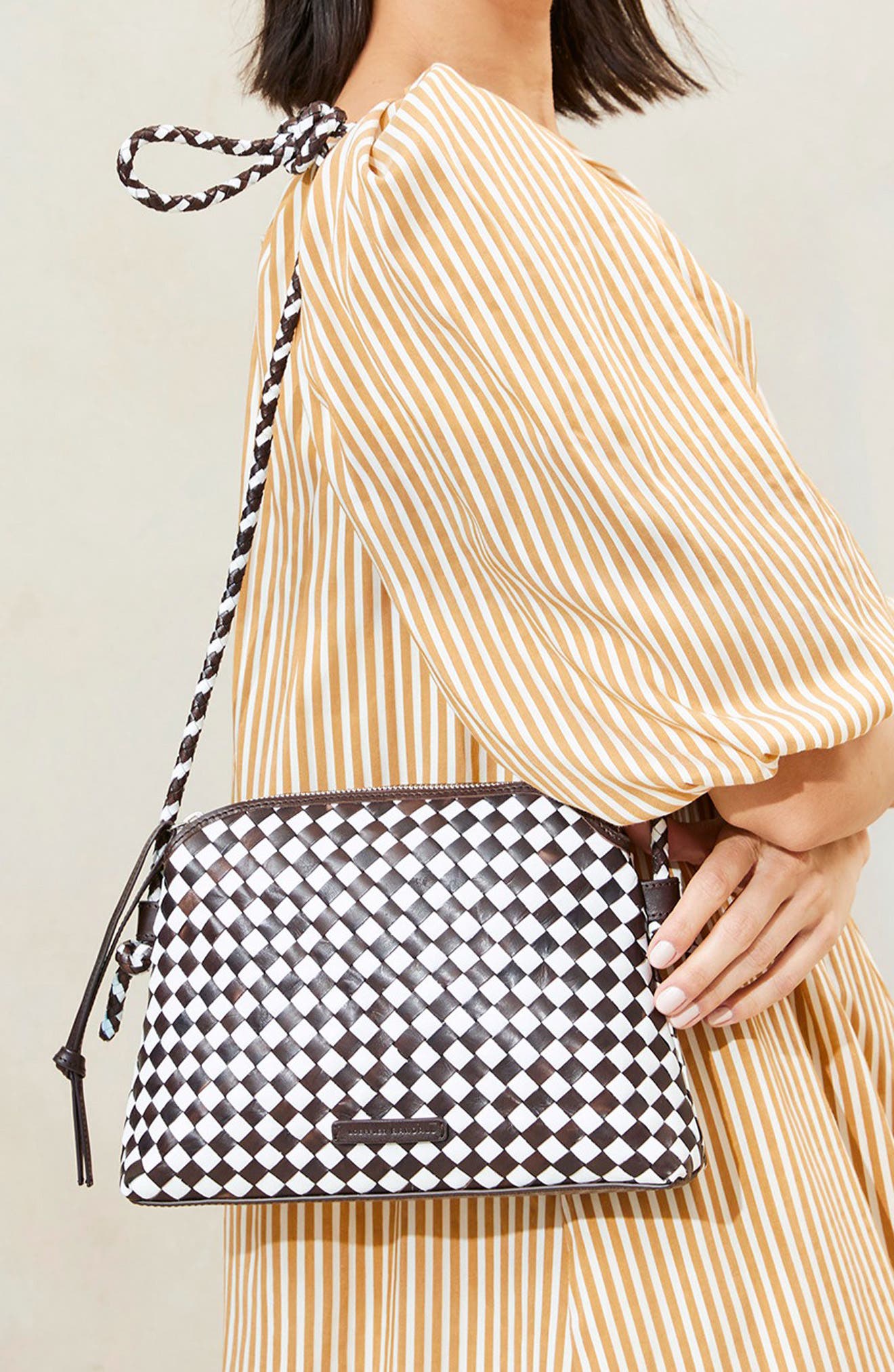 Loeffler Randall Mallory Woven Leather Crossbody Bag, Alternate, color, Chocolate/ White