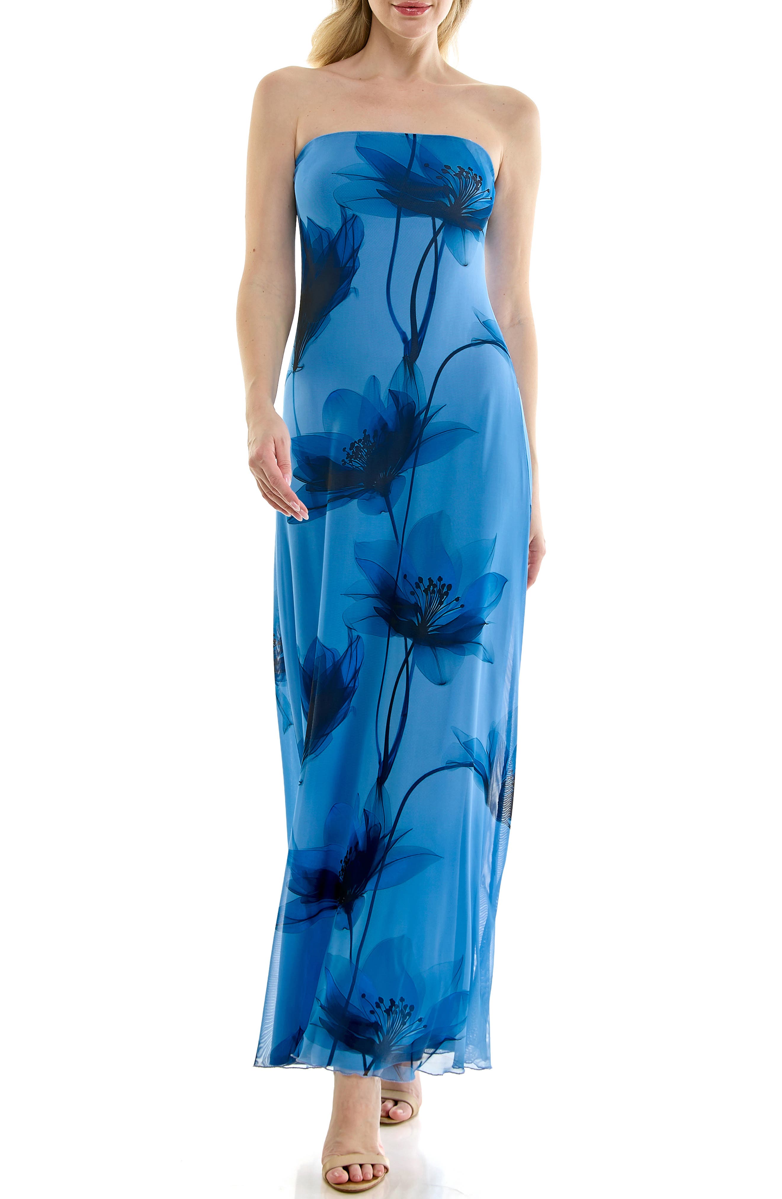 bebe Print Mesh Maxi Dress
