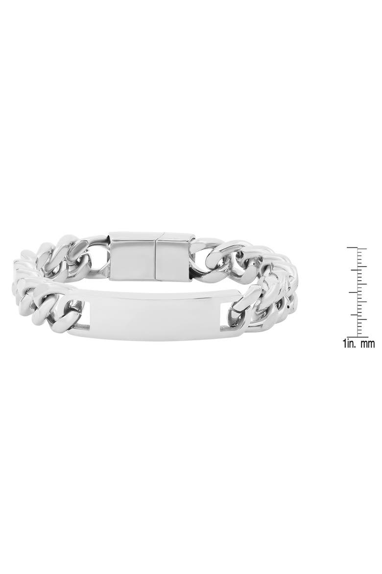 HMY JEWELRY Stainless Steel Cuban Link Chain ID Bracelet, Alternate, color, METALLIC