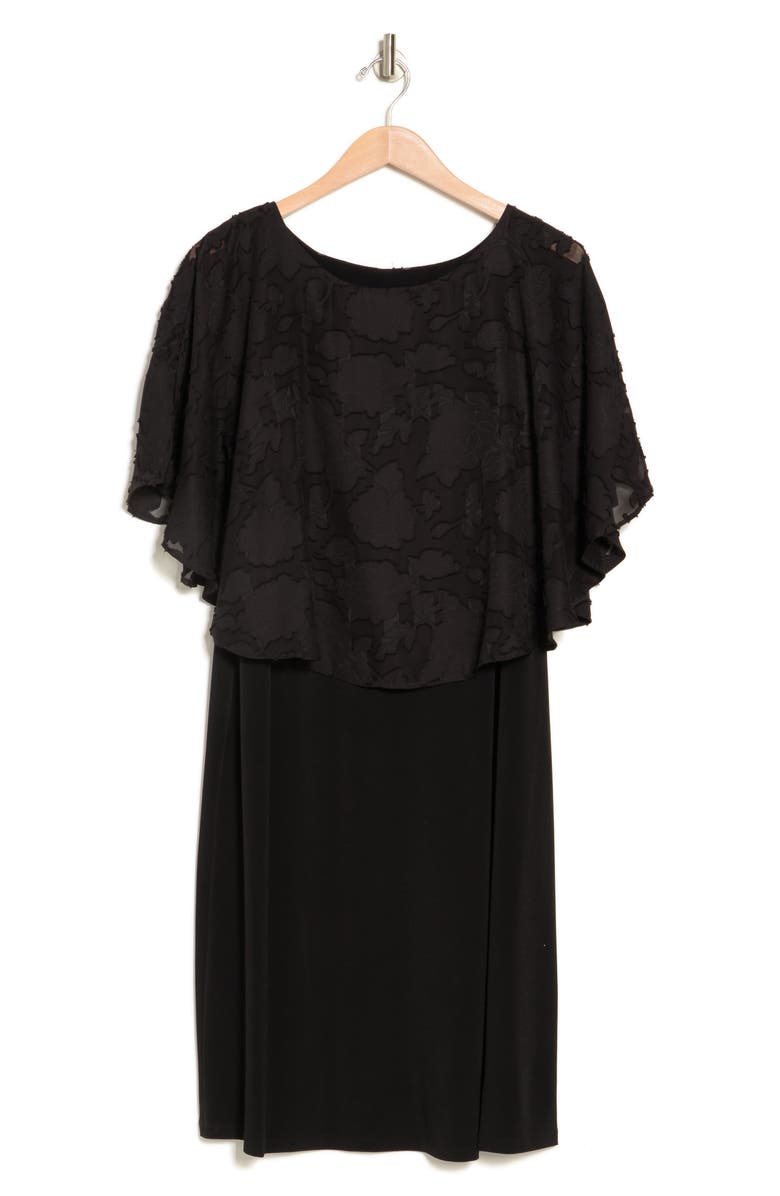 Connected Apparel Floral Jacquard Cape Overlay Dress, Alternate, color,