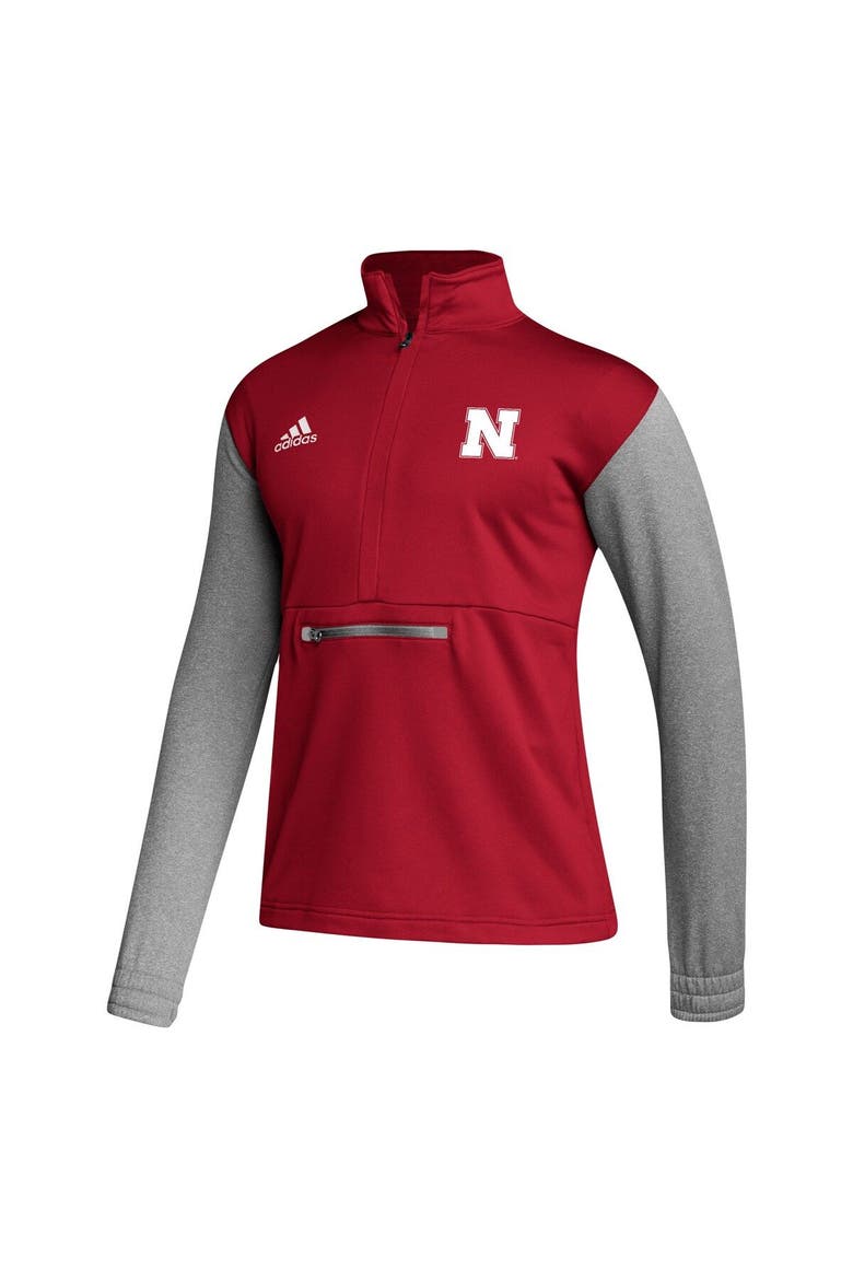 Men's adidas Scarlet/Heathered Gray Nebraska Huskers Team AEROREADY Half-Zip Top, Alternate, color, Scarlet