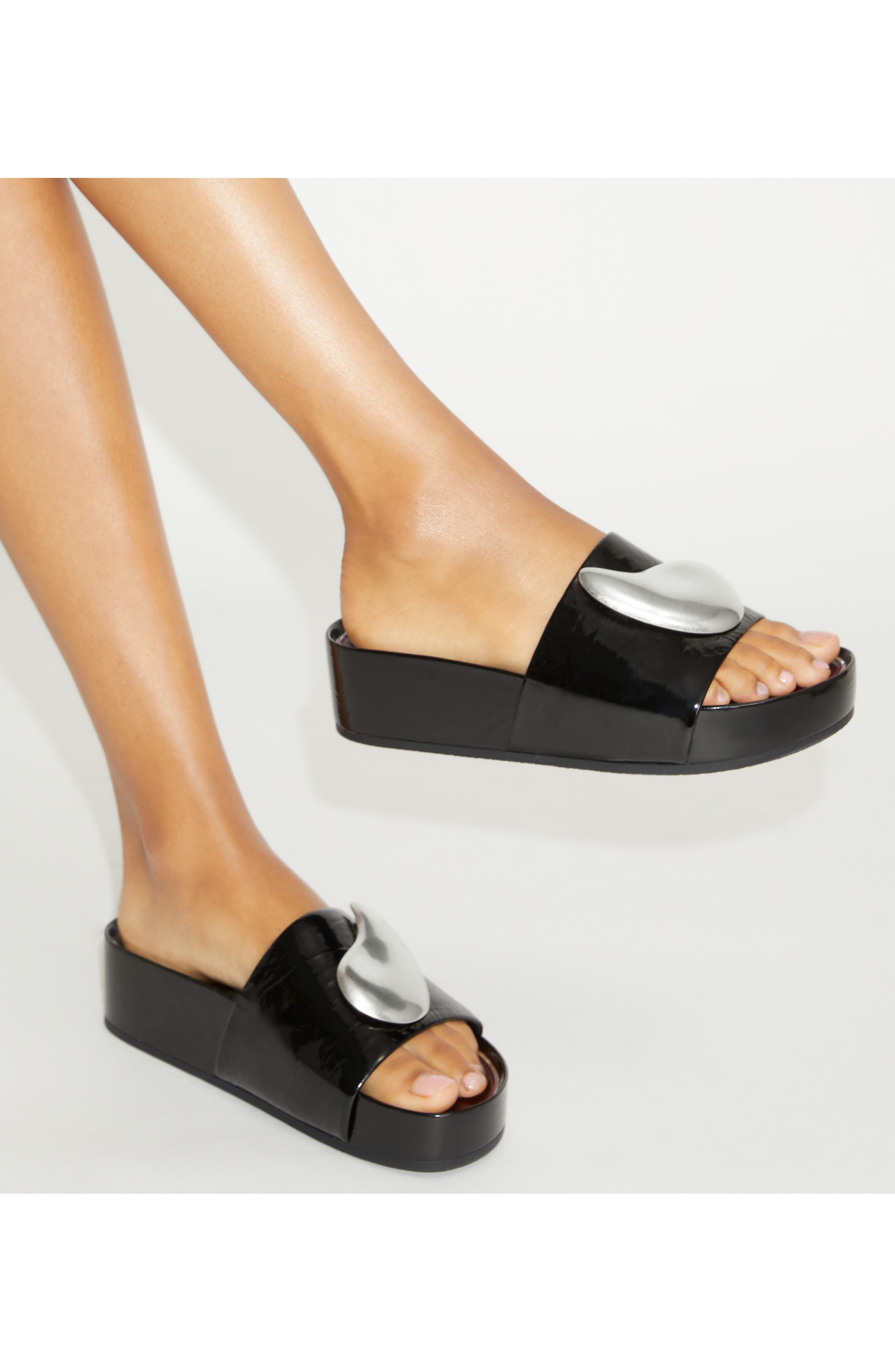 Tory Burch Patos Platform Slide Sandal, Alternate, color, Perfect Black / Silver