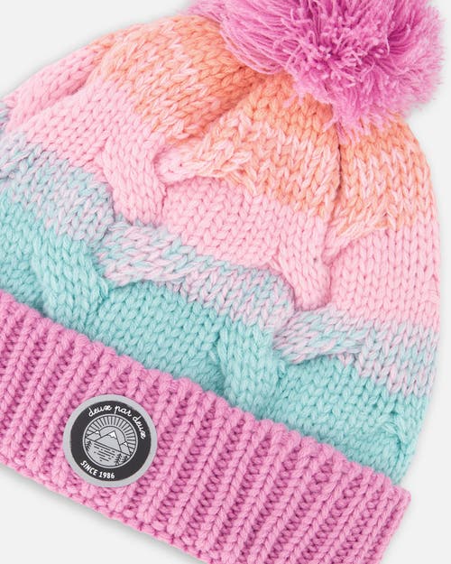 Deux Par Deux Lined Knit Pompom Hat In Multi