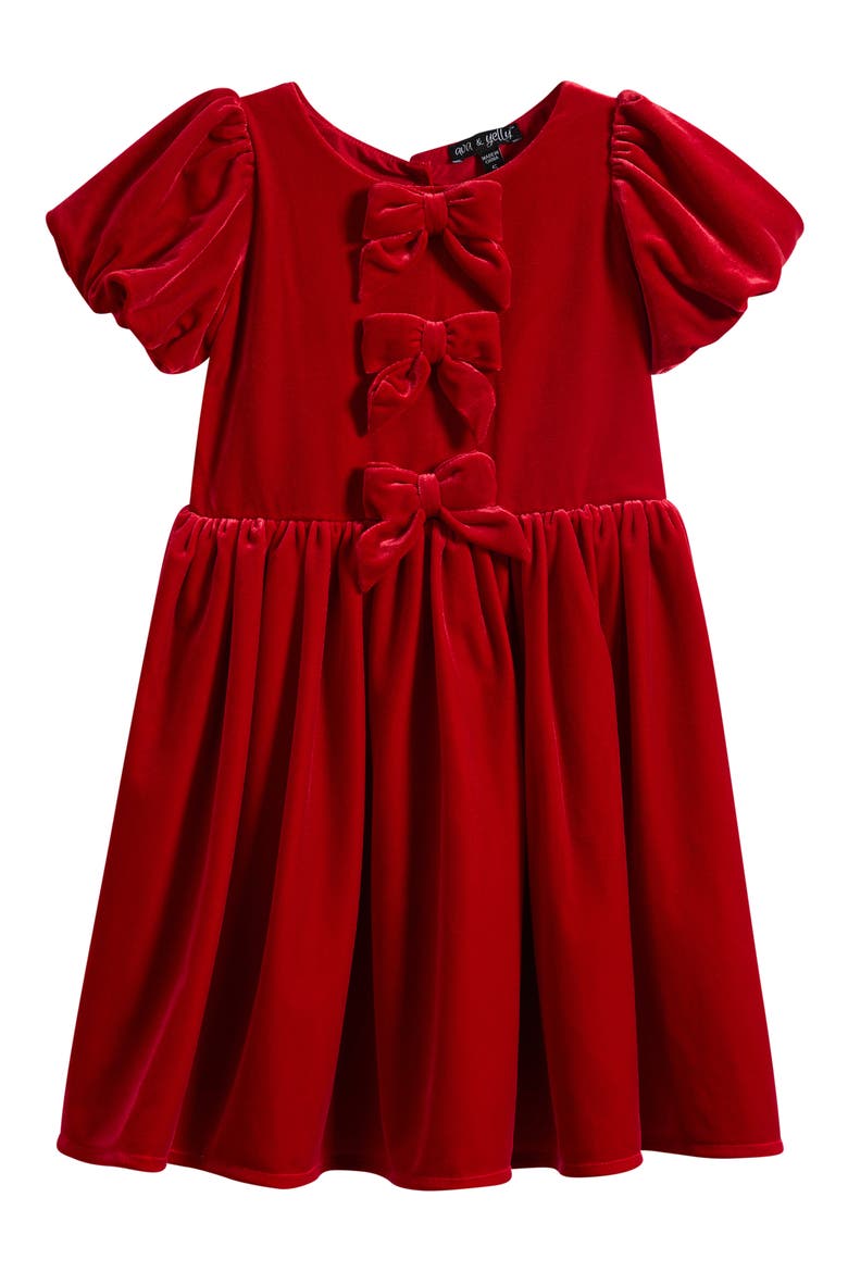 Kids' Bow Front Velvet Dress, Main, color, RED