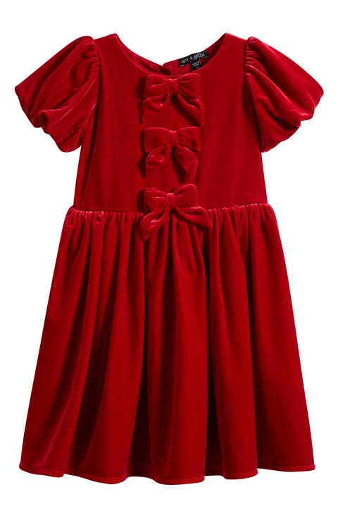 Kids' Bow Front Velvet Dress