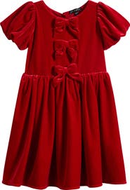 Ava & Yelly Kids' Bow Front Velvet Dress