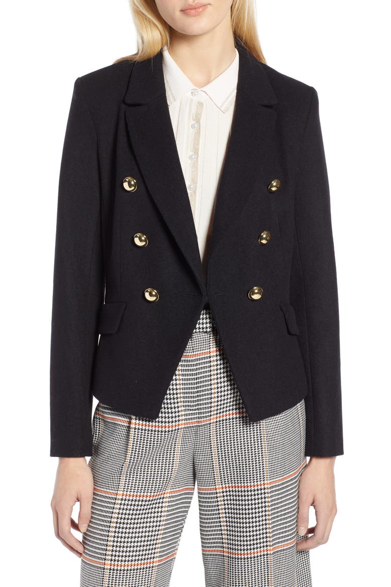 x Atlantic-Pacific Double Breasted Wool Blend Blazer, Main, color, BLACK