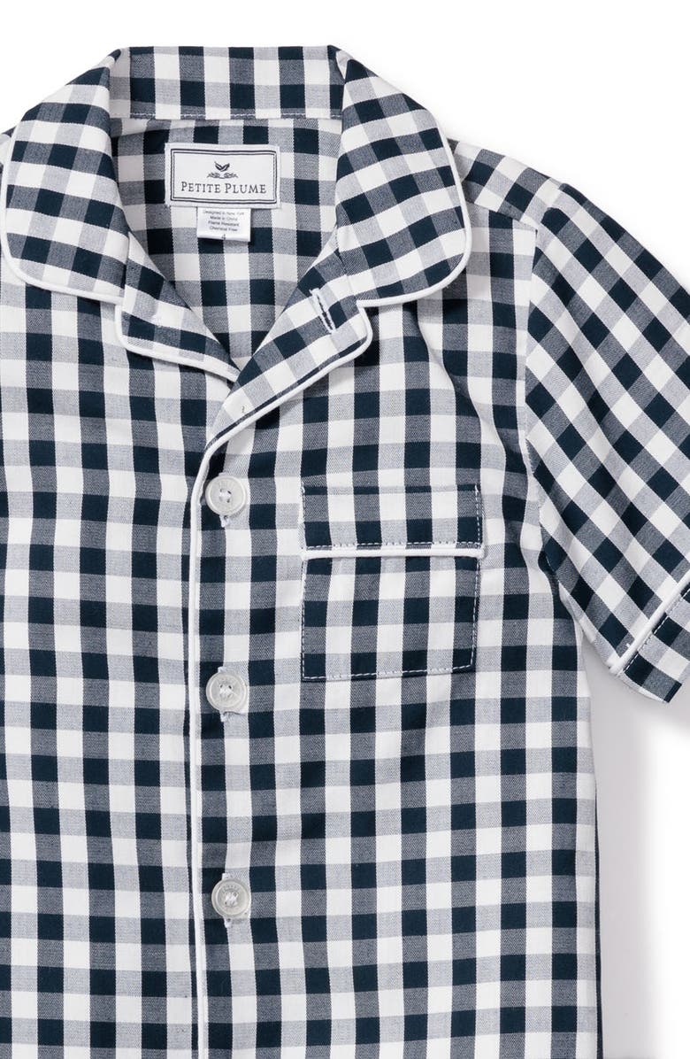 Petite Plume Kids' Gingham Two-Piece Short Pajamas, Alternate, color, Navy