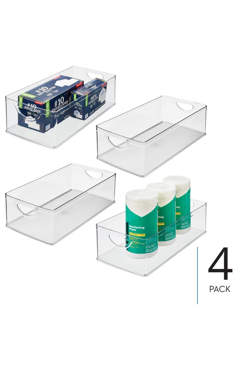 Plastic Kitchen Cabinet Storage Bins - Organizer Bins with Handles - Set of 4 - Clear, Alternate, color, Clear