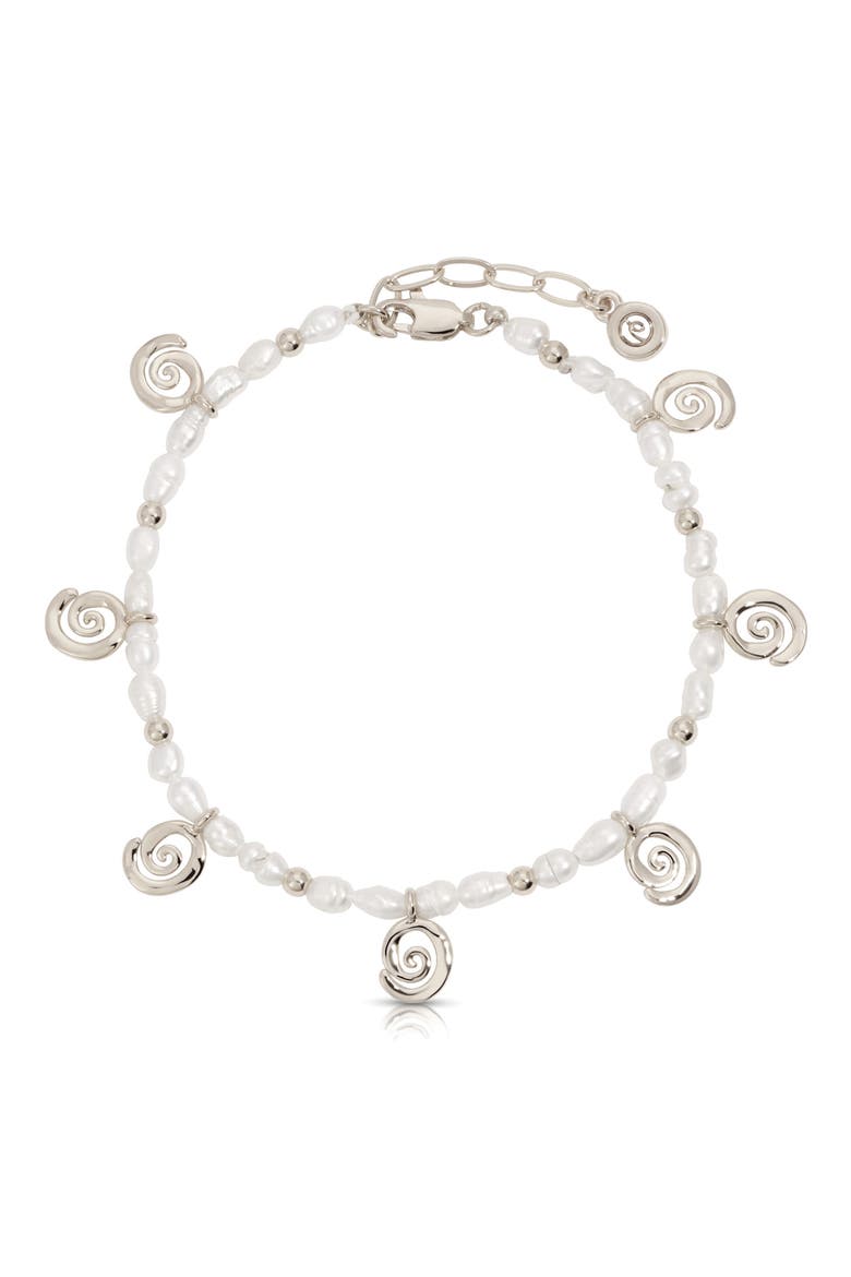 Aura Swirl Pendant Freshwater Pearl Bracelet, Main, color, SILVER