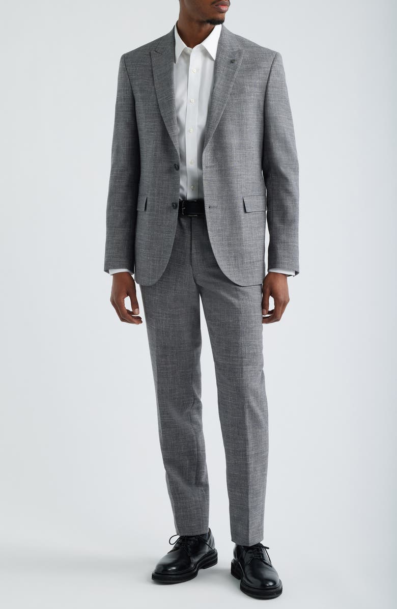 AllSaints Rawdon Slim Fit Grey Mélange Peak Lapel Suit, Main, color, Grey