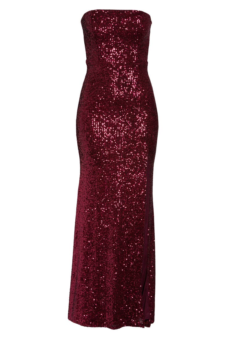 Lavish Lover Sequin Strapless Gown, Main, color, WINE REDDNU