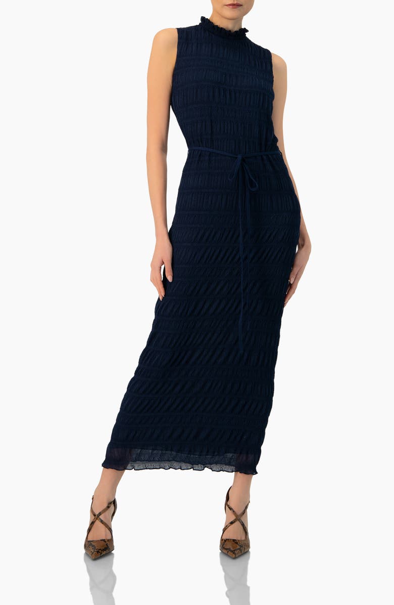 IVONNE Sleeveless Long Pleated Dress, Main, color, Navy Blue