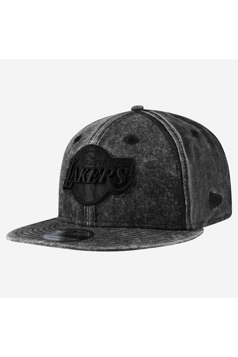 Men's New Era  Black Los Angeles Lakers Washed Tonal 9FIFTY Snapback Hat, Main, color, Black