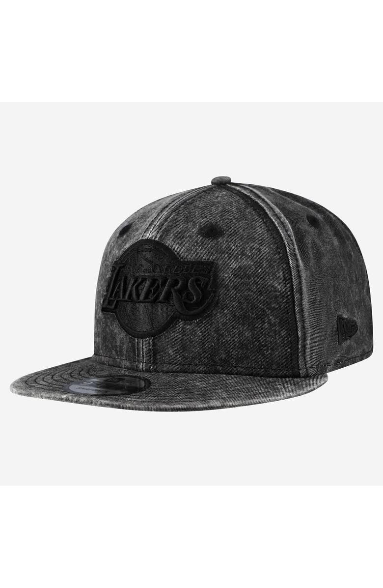 New Era Men's New Era Black Los Angeles Lakers Washed Tonal 9FIFTY Snapback Hat, Main, color, Black