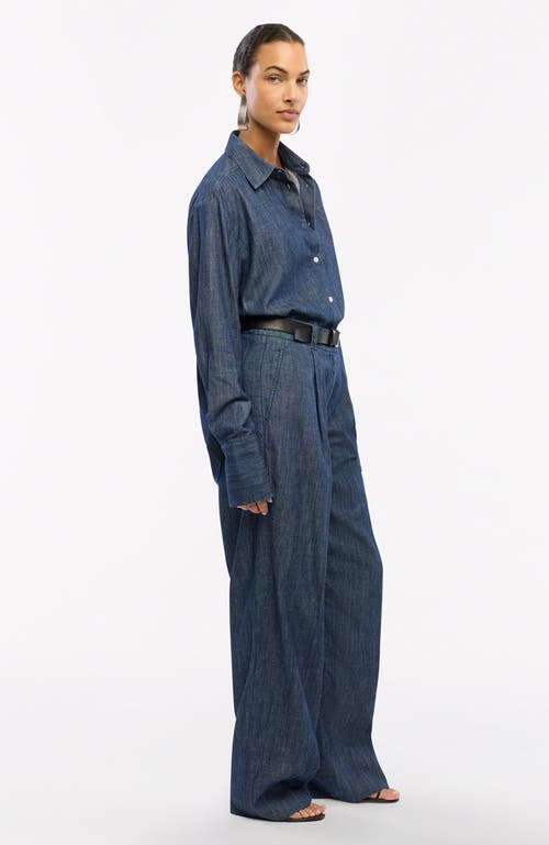 Another Tomorrow Chambray Shirt In Dark Blue