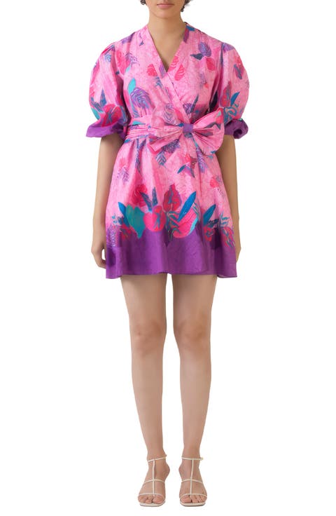 Carly Puff Sleeve Cotton Wrap Dress