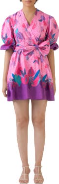 Celina Moon Carly Puff Sleeve Cotton Wrap Dress