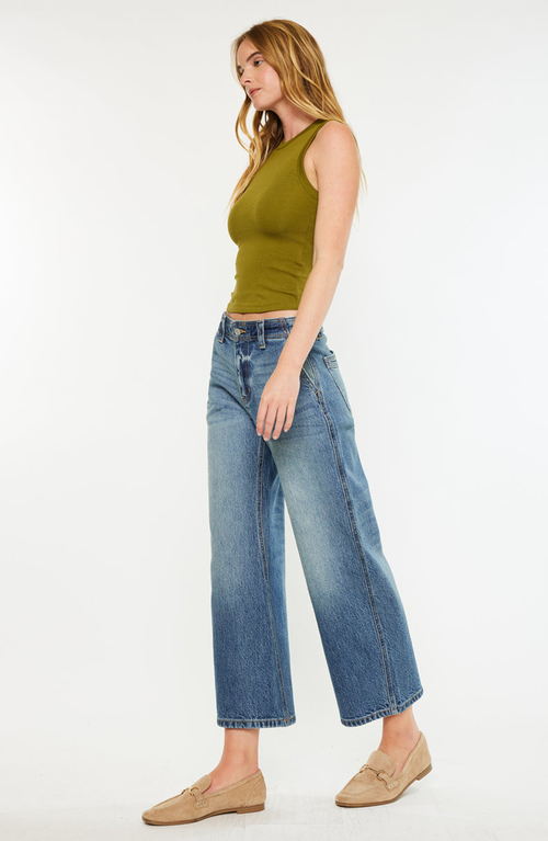 Kancan Bells Mid Rise Loose Barrel Jeans In Blue