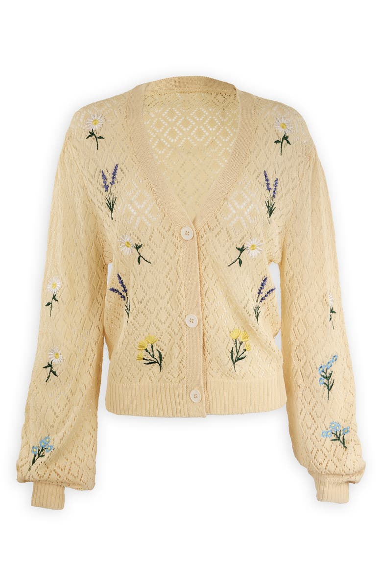 SAACHI Floral Embroidered Cardigan, Alternate, color, Ivory