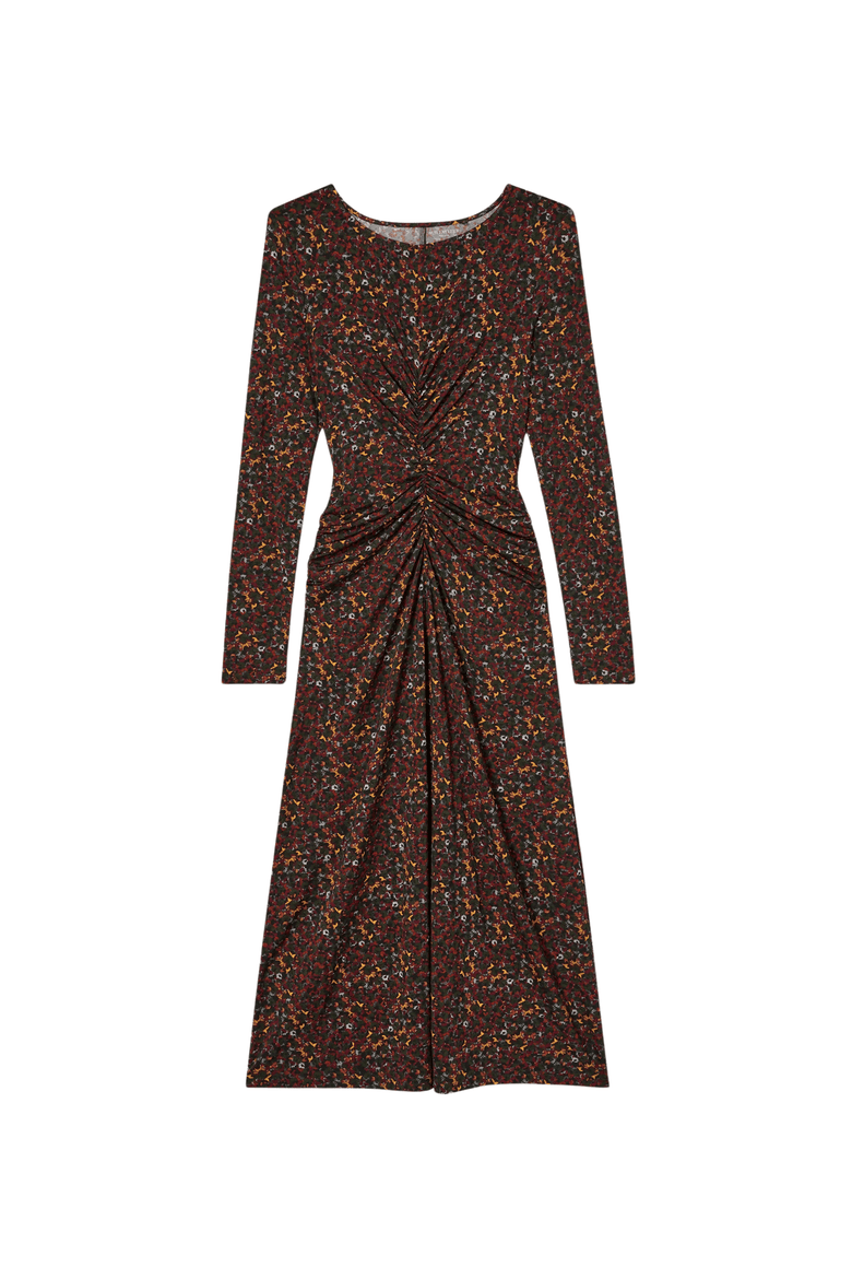 Johnna Printed Jersey Ruched Dress, Alternate, color, Autumn Floral