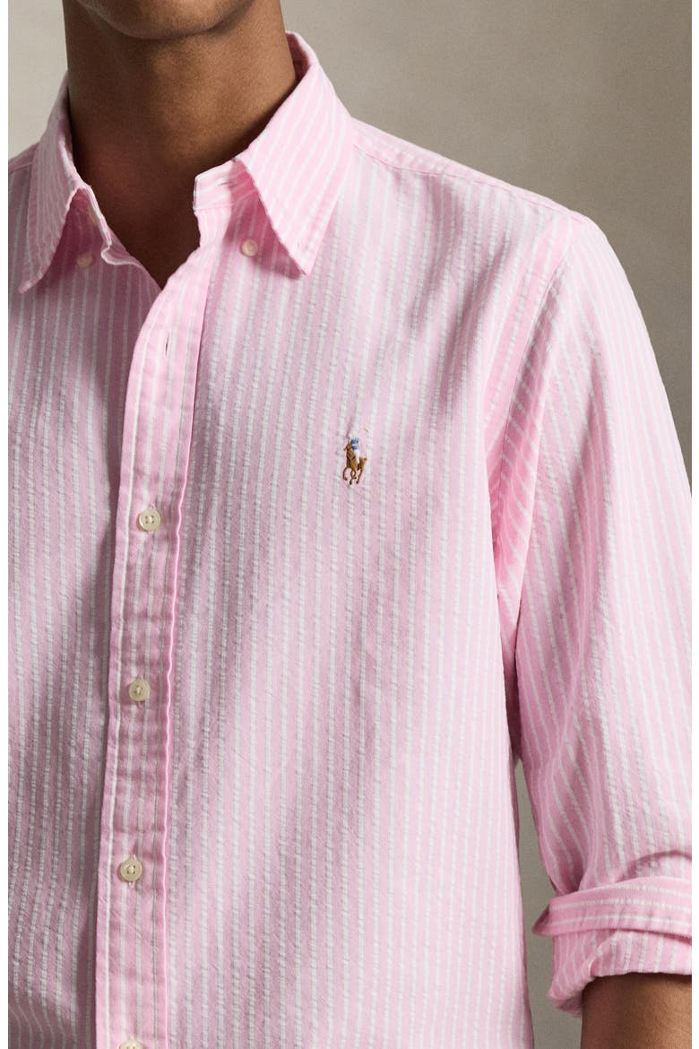 Classic Fit Stripe Cotton Seersucker Button-Down Shirt, Alternate, color, 7124B NEW ROSE WHITE