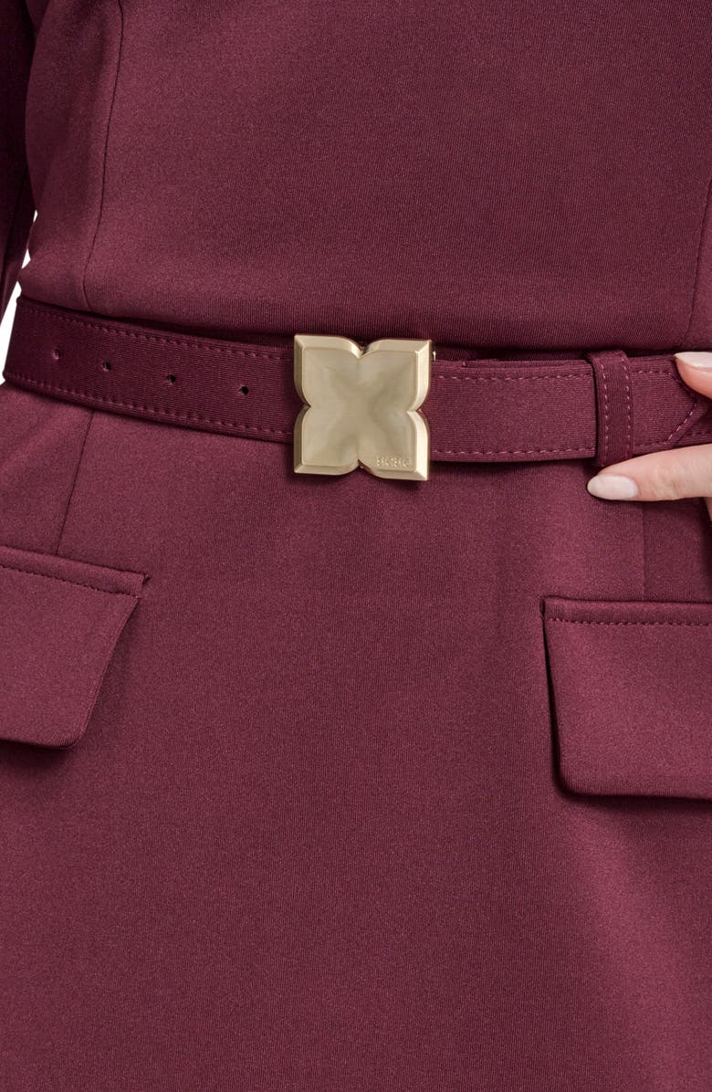 BCBG Belted Long Sleeve Sheath Dress, Alternate, color, Crimson Velvet