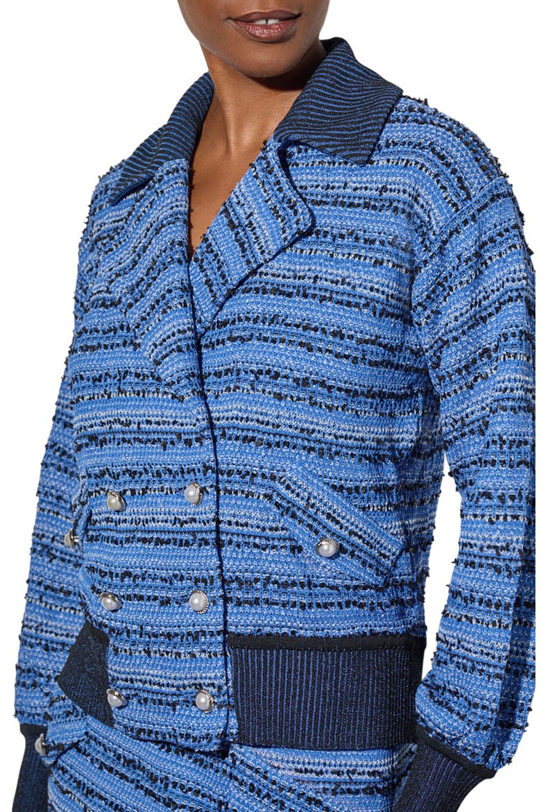 Eyelash Tweed Bomber Jacket, Alternate, color, GENTIAN BLUE/BLACK
