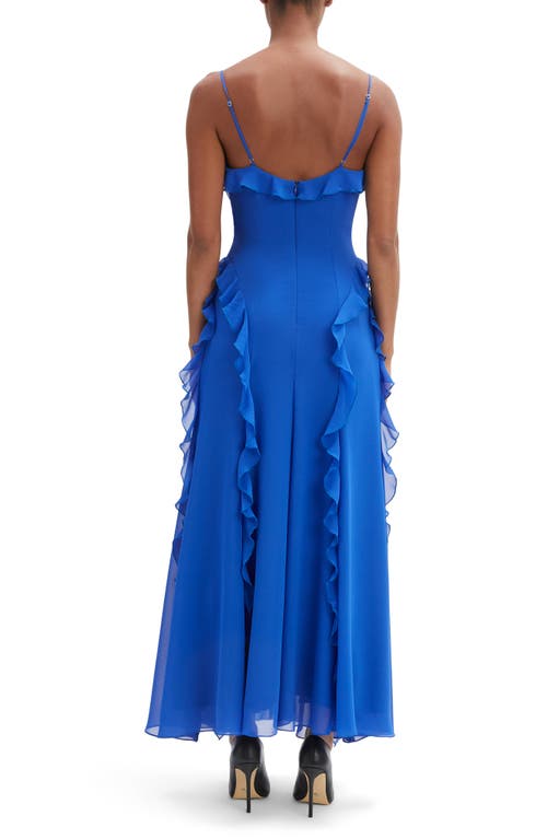 Bardot Veris Ruffle Chiffon Maxi Dress In Blue