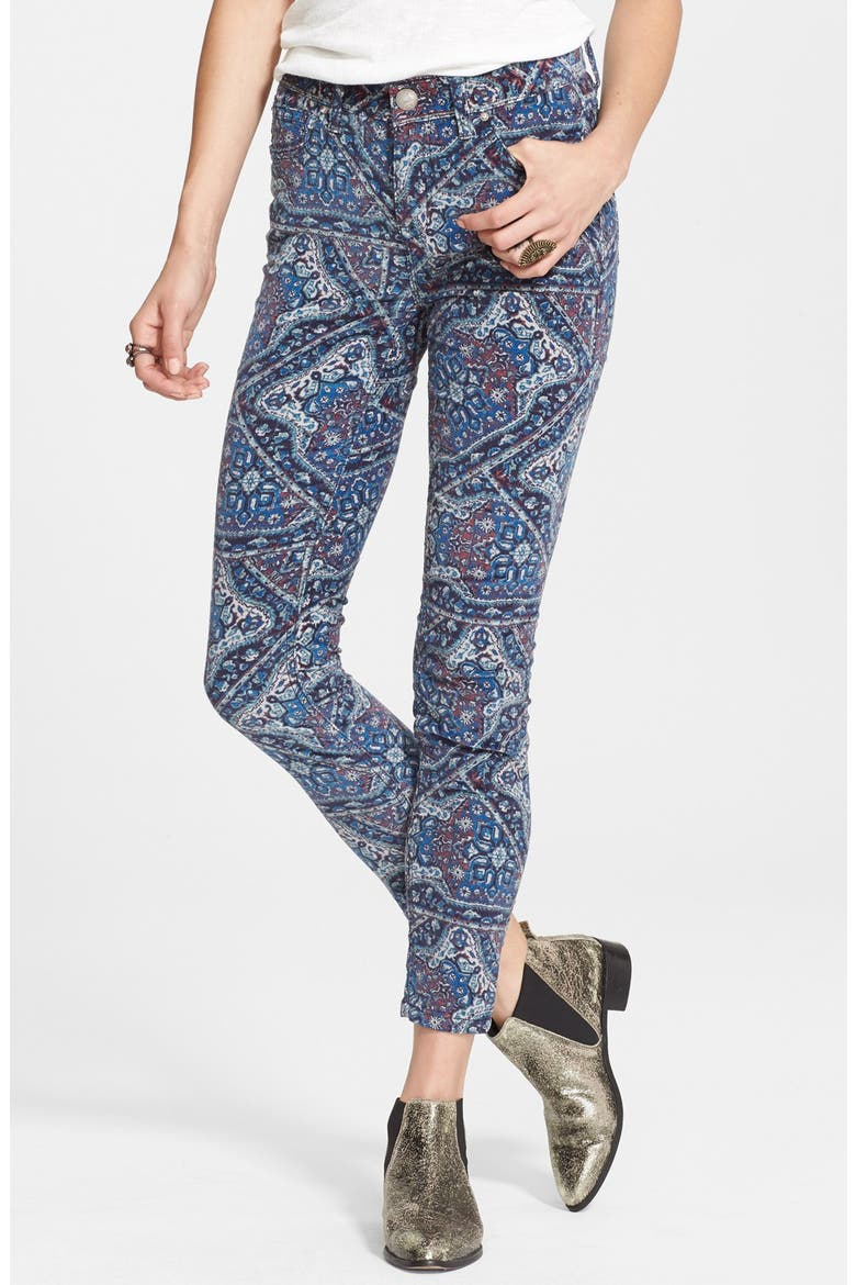Print Corduroy Skinny Trousers, Main, color, PERSIAN TAPESTRY