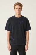 Modenaire Relaxed Fit Floral Embroidered Crewneck T Shirt with Washed Finish