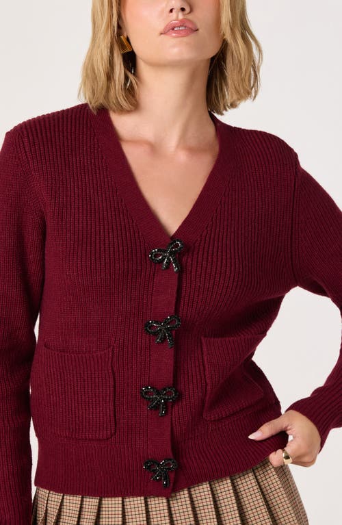 Astr The Label Crystal Embellished Bow Detail Cardigan In Brown