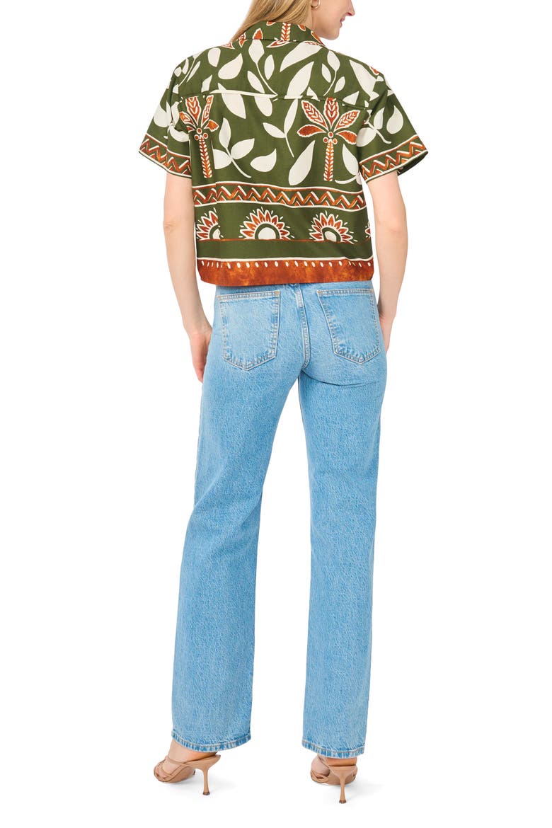 Floral Print Short Sleeve Cotton Button-Up Shirt, Alternate, color, CHIVE
