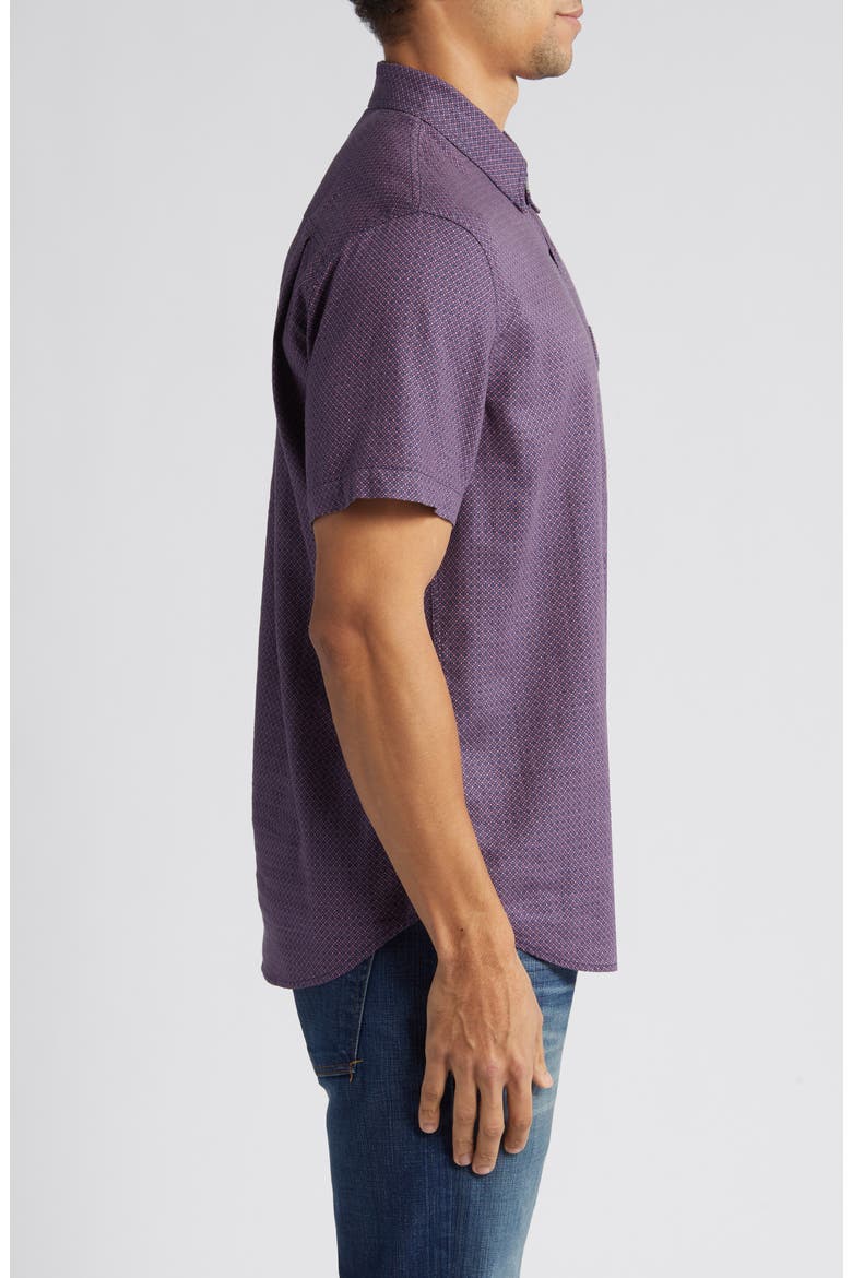 Carson Geometric Print Short Sleeve Linen Blend Button-Up Shirt, Alternate, color, MOROCCAN TILE ROSE