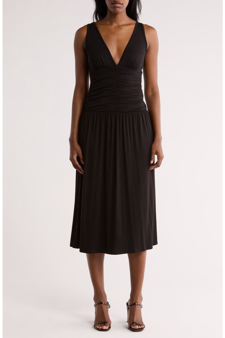 Ruched Midi Dress, Main, color, BLACK