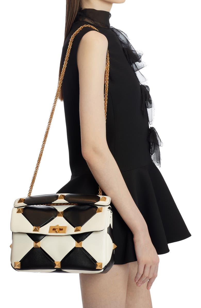 Valentino Garavani Large Roman Stud Carving Lambskin Top Handle Bag, Alternate, color,