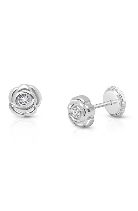 14K Gold Blushing Rose Studs Screw Back Earrings