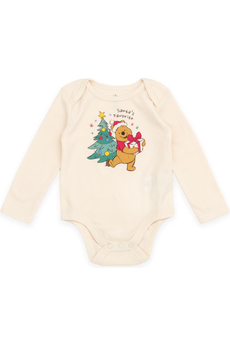 Winnie the Pooh Holiday Bodysuit Pants and Hat Set, Alternate, color, Pooh Cream Green