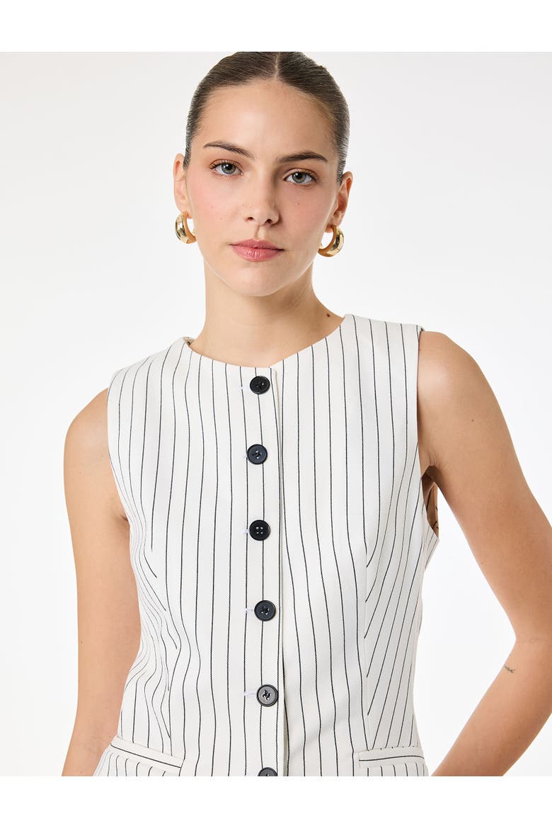 Button Detail Sleeveless Striped Vest, Alternate, color, BLACK STRIPE