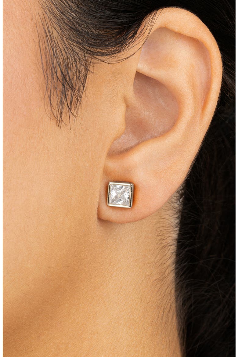 Princess Cut Cubic Zirconia Stud Earrings, Alternate, color, SILVER