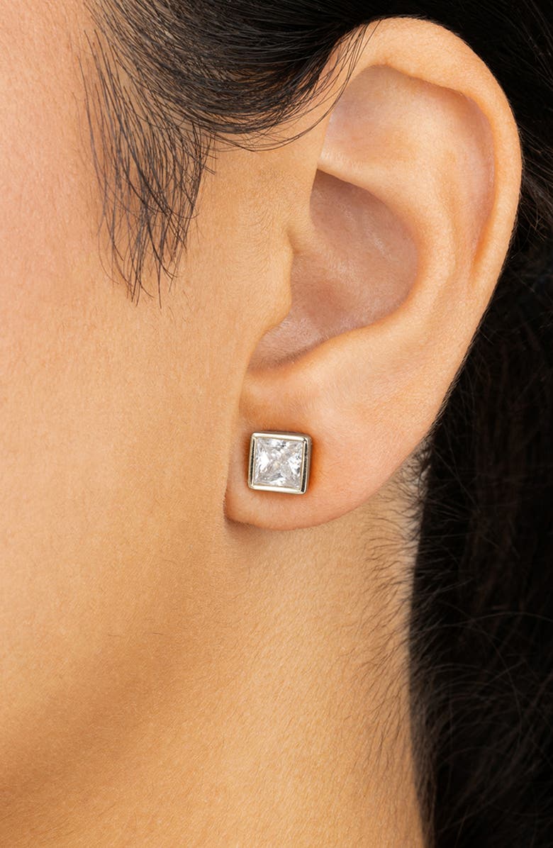 Sterling Forever Princess Cut Cubic Zirconia Stud Earrings, Alternate, color, Silver