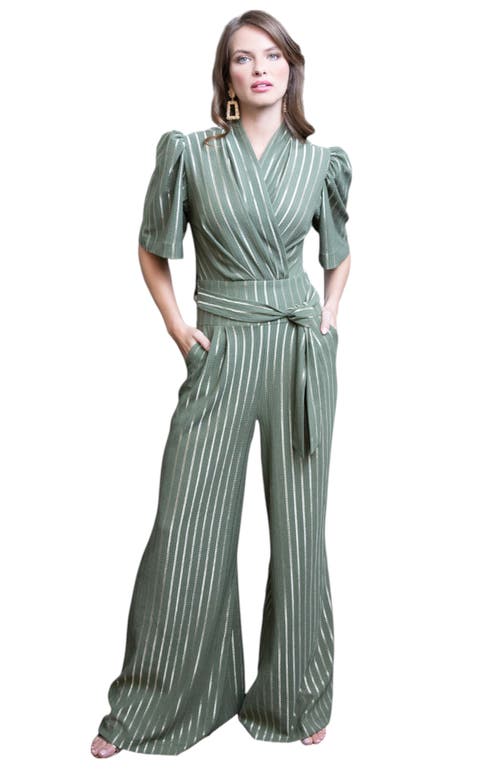 Shop Hotsquash London Clothing Gold Stripe Wide Leg Jumpsuit In Khaki