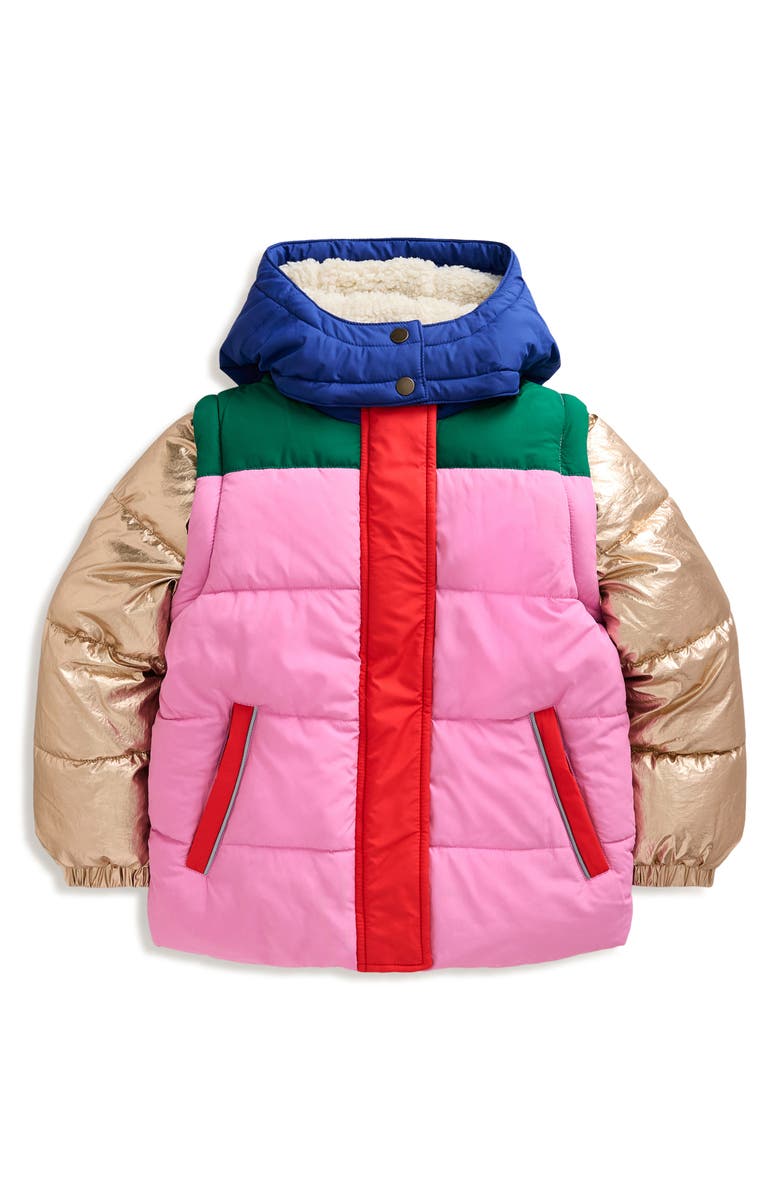 boden kids plaid puffer jacket with hood 9/10Y main image 1