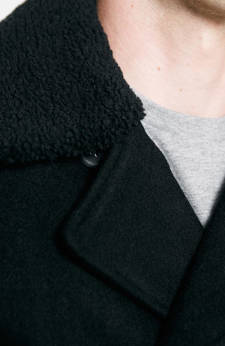 Topman Peacoat with Removable Faux Fur Collar, Alternate, color, 